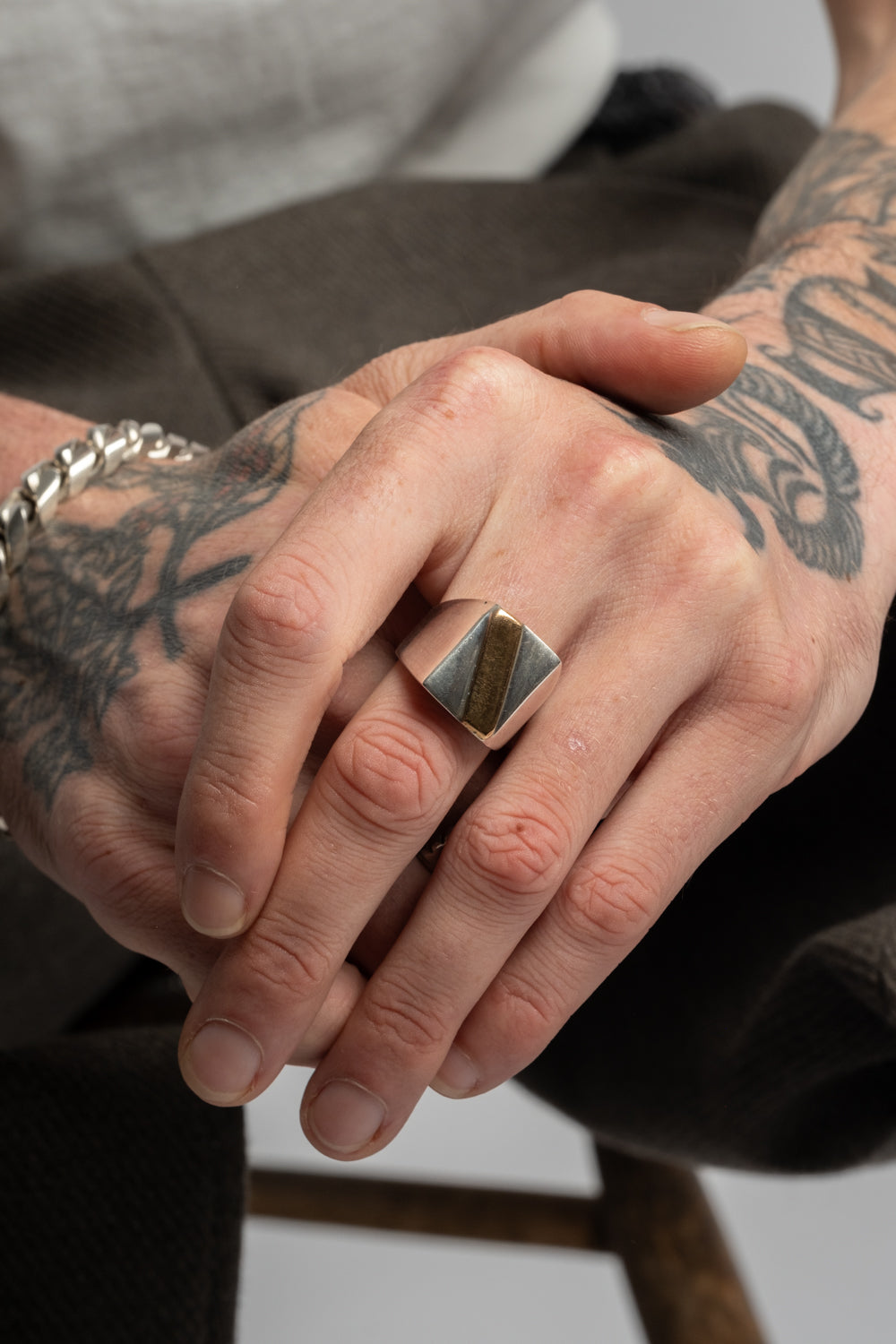 Sterling + 18K Gold Stripe Signet Ring