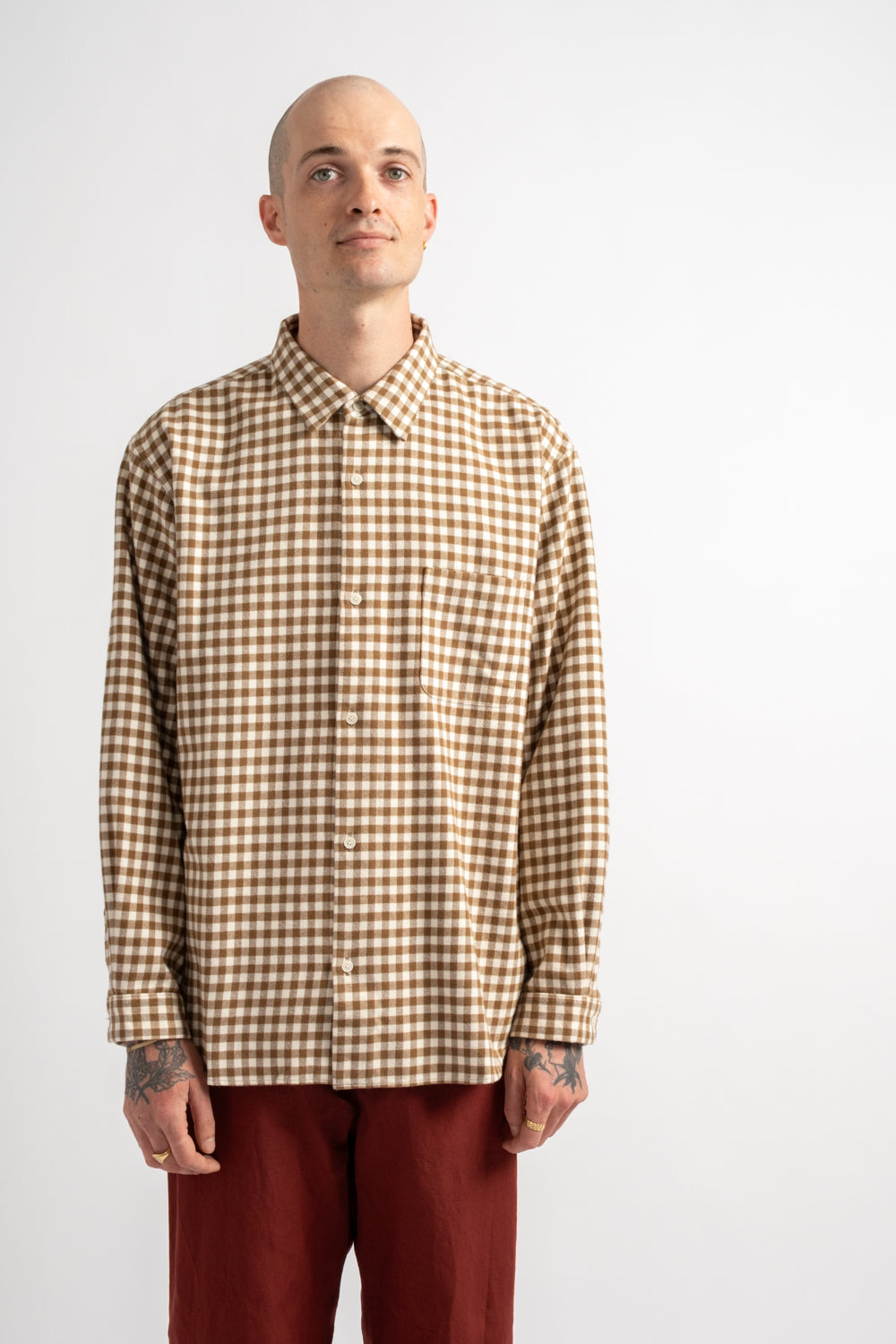 Wide Button Shirt in Brown Check