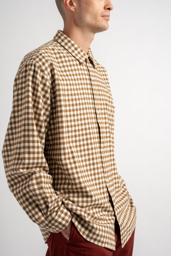 Wide Button Shirt in Brown Check