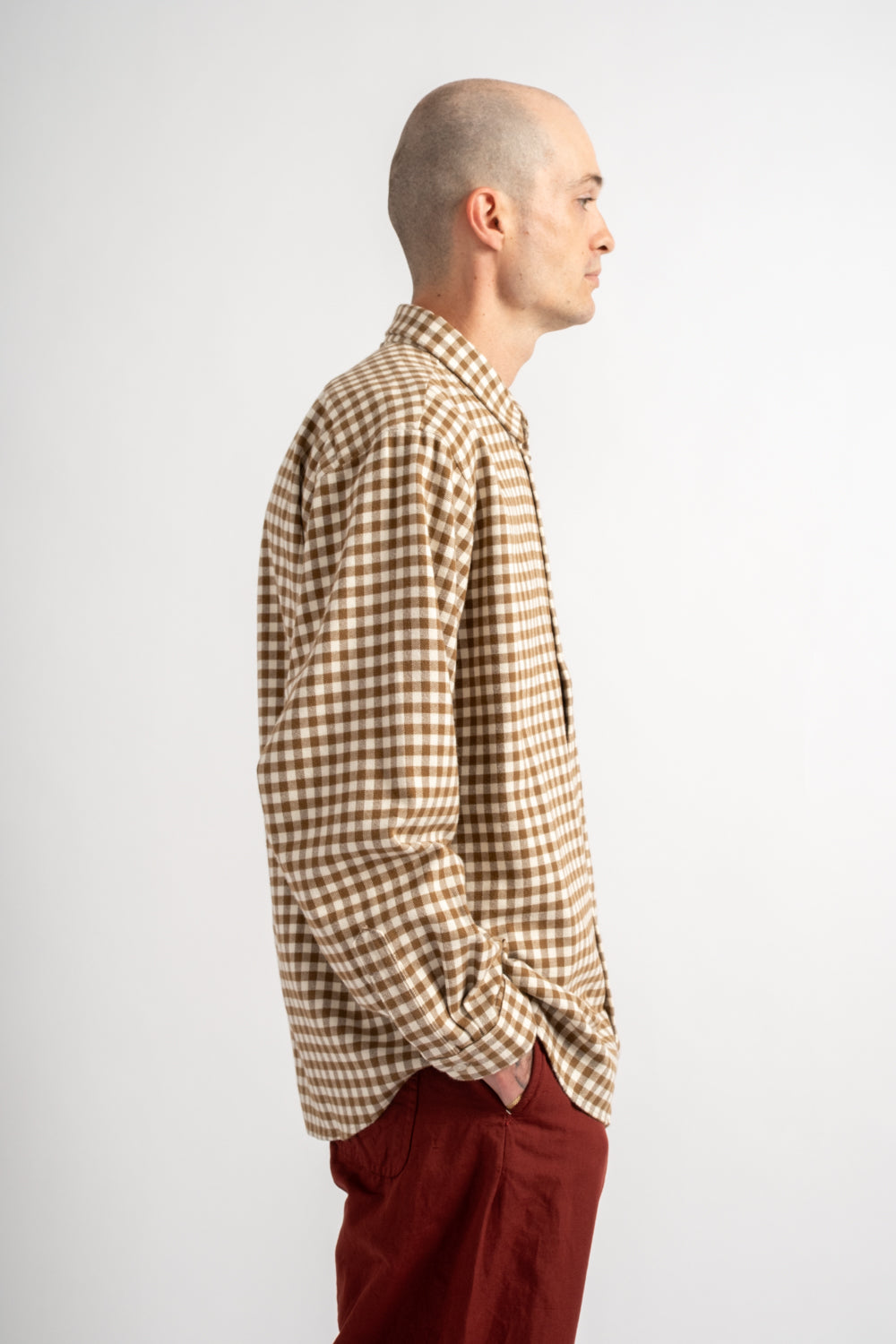 Wide Button Shirt in Brown Check