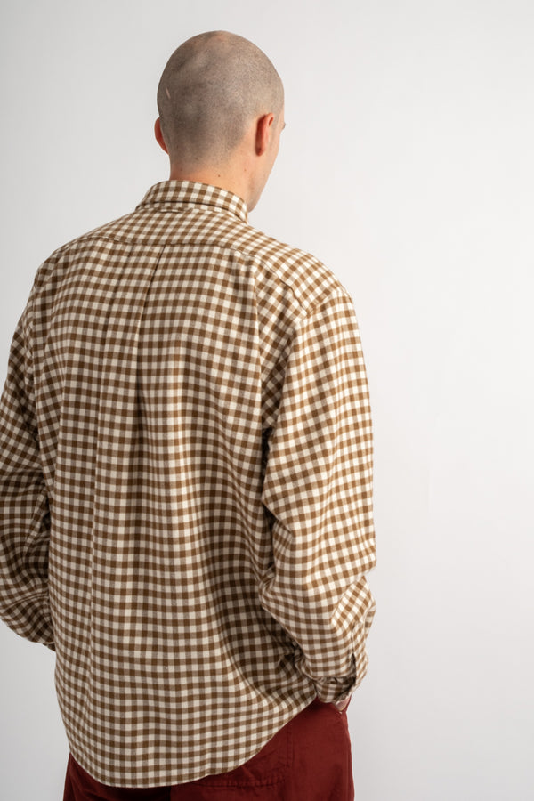 Wide Button Shirt in Brown Check
