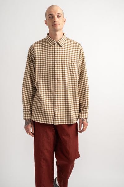Wide Button Shirt in Brown Check