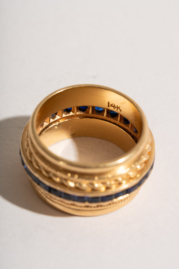 14k Extra Wide Victorian Sapphire Band