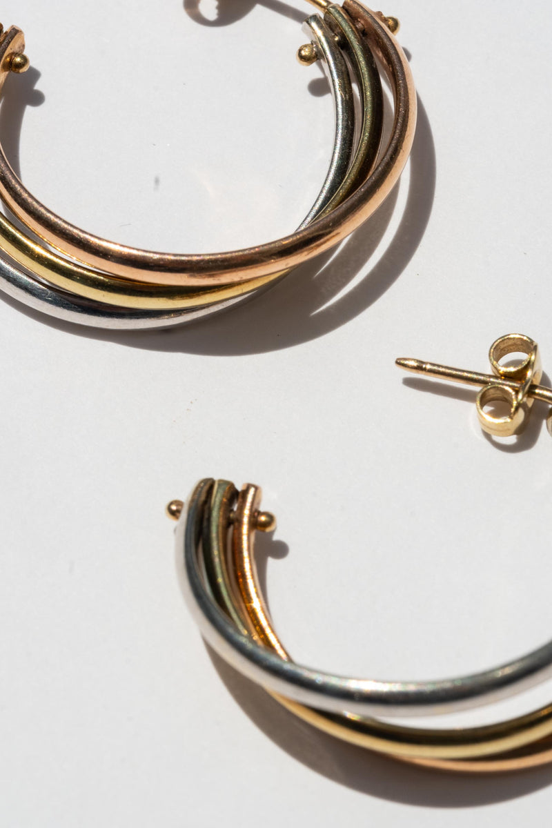 14K TRICOLOR MOVEABLE HOOPS