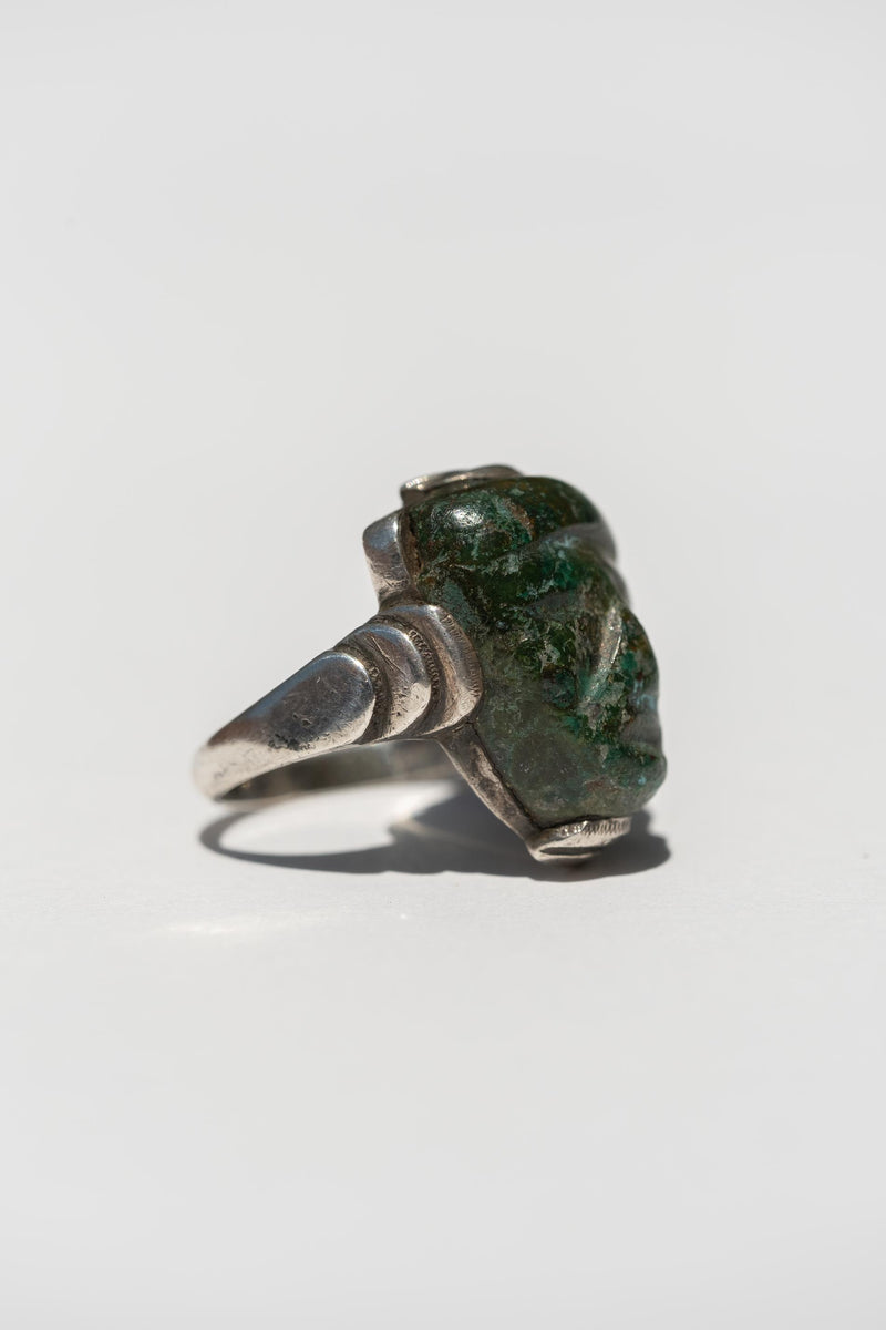 STERLING + NEPHRITE PRECOLUMBIAN MASK RING