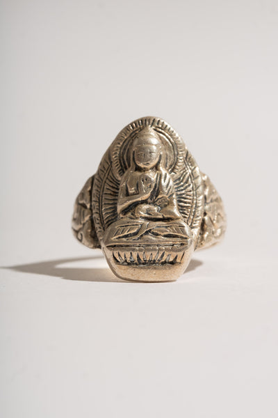 Vintage Sterling 1970's Buddha Ring Front