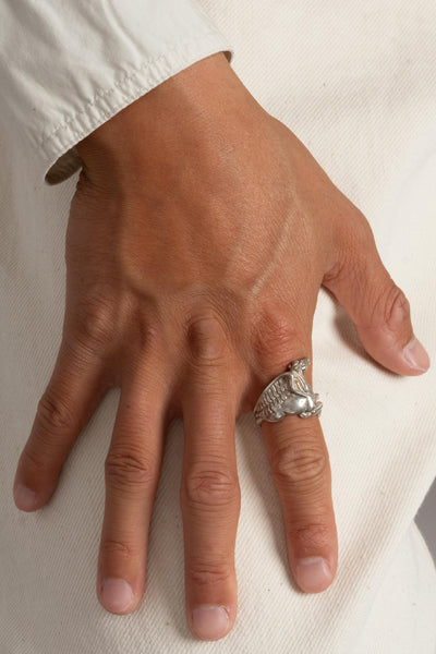 Vintage Sterling Silver Pegasus Ring on Model