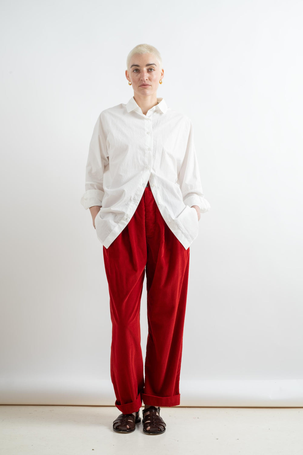 The Pleated Pant In Red Corduroy