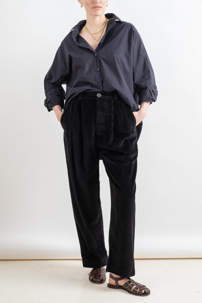 The Pleated Pant In Black Corduroy