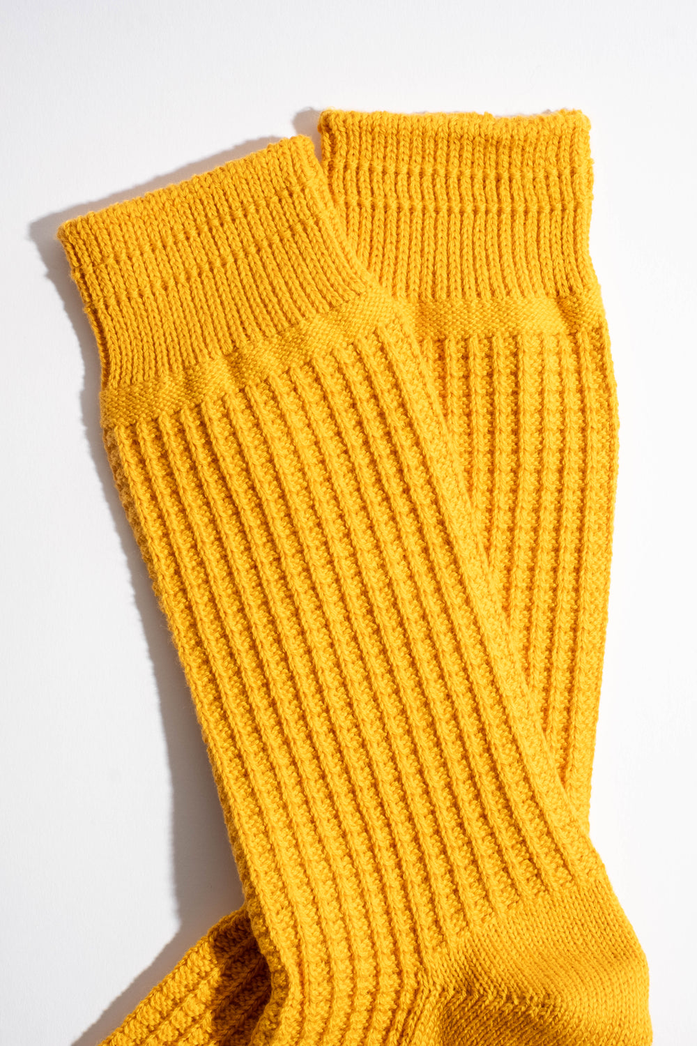 Cotton Waffle Crew Socks in Mustard