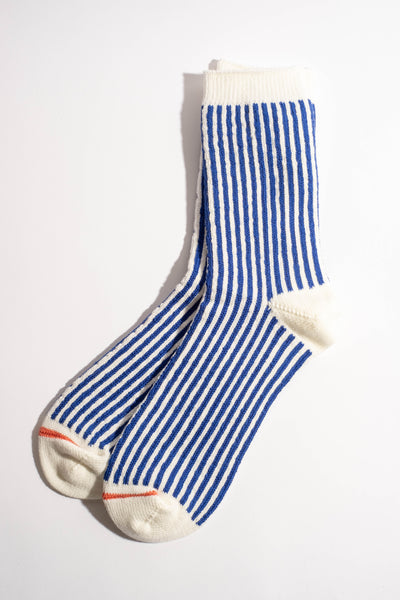 Stripe Sock in White + Royal Blue