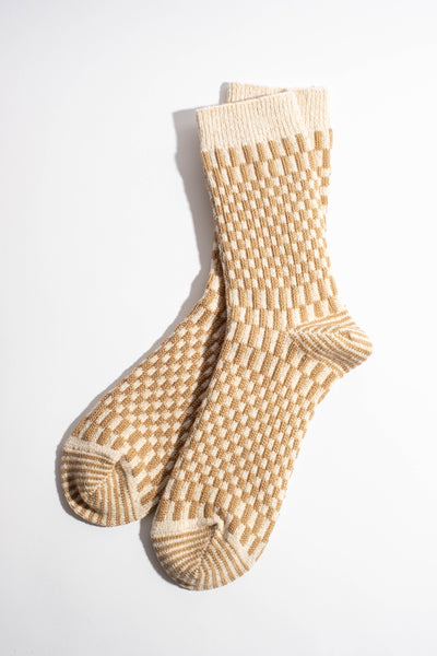 Checkerboard Pattern Sock in Khaki