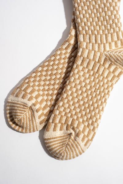 Checkerboard Pattern Sock in Khaki