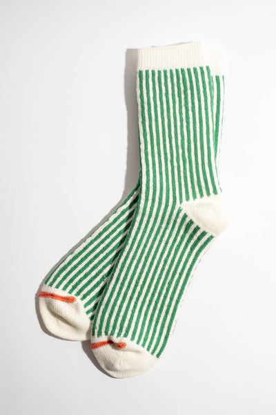 Stripe Sock in White + Green
