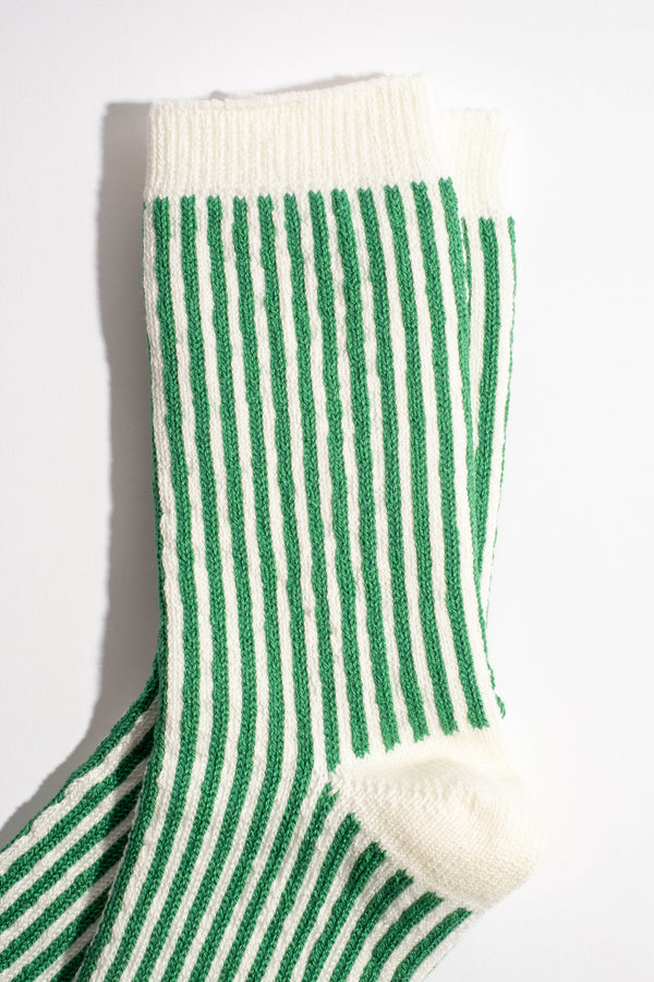 Stripe Sock in White + Green