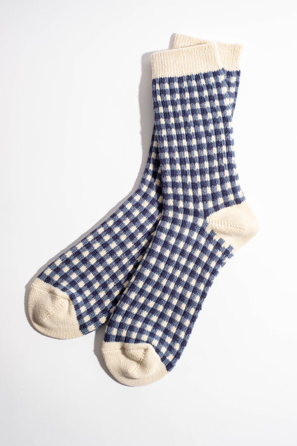 Gingham Check Sock in Navy