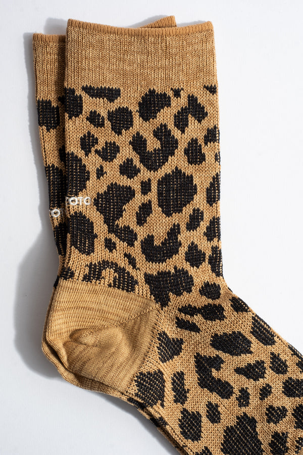 Leopard Mini Crew Socks in Beige