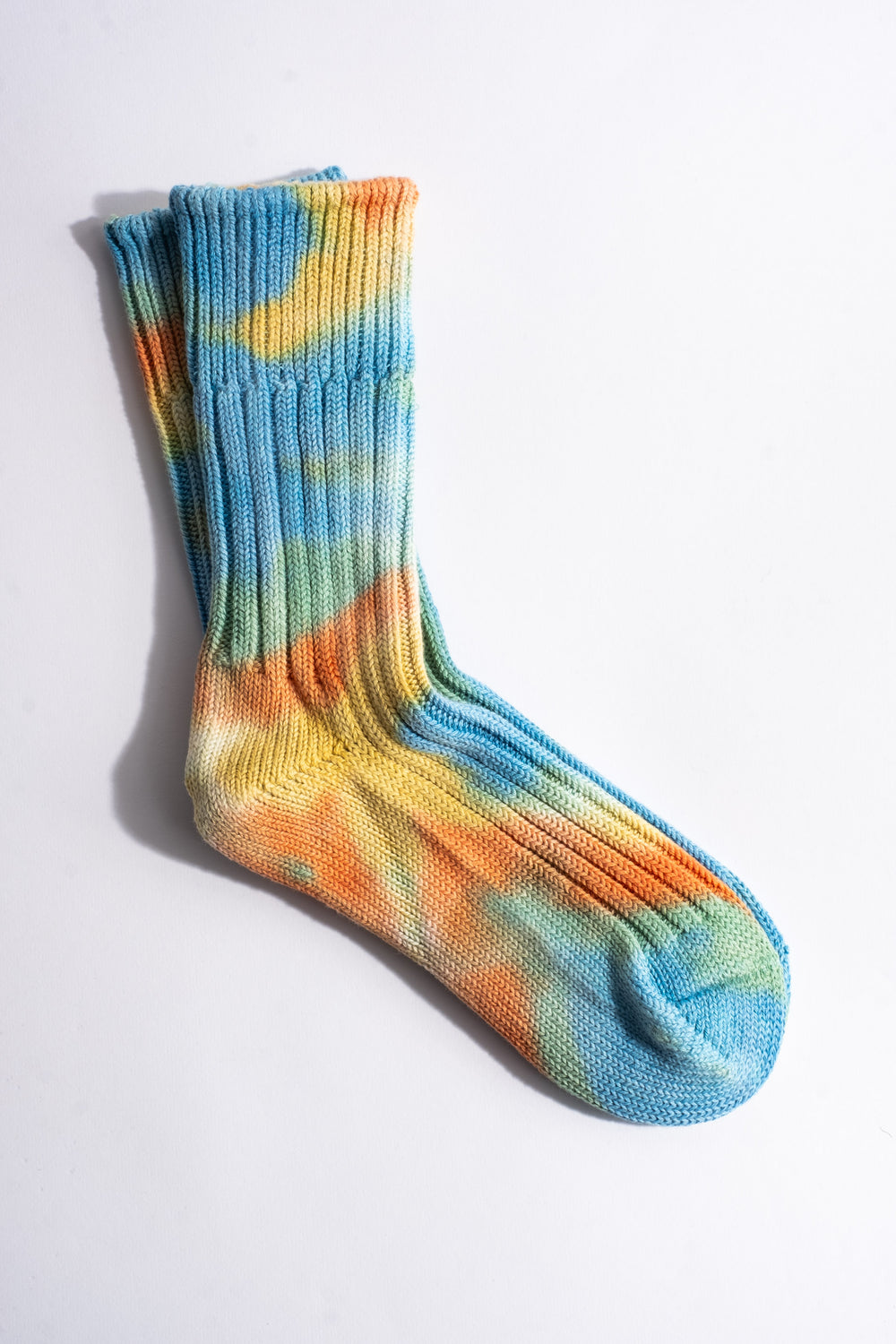 Chunky Ribbed Crew Sock in Blue + Yellow Tie Dye