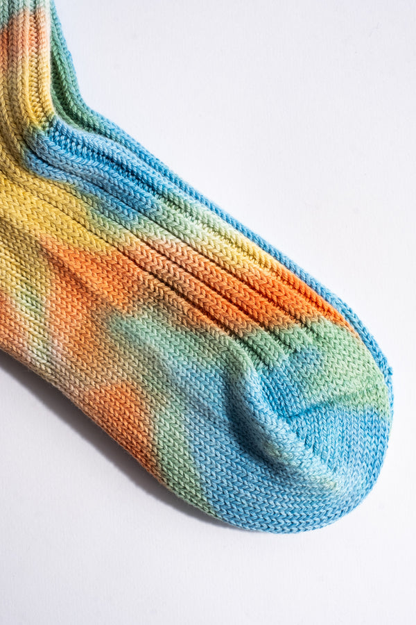 Chunky Ribbed Crew Sock in Blue + Yellow Tie Dye