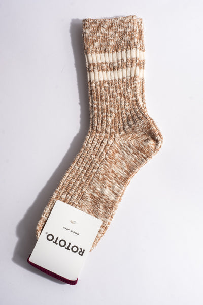 Cotton Slub Stripe Sock in Coffee