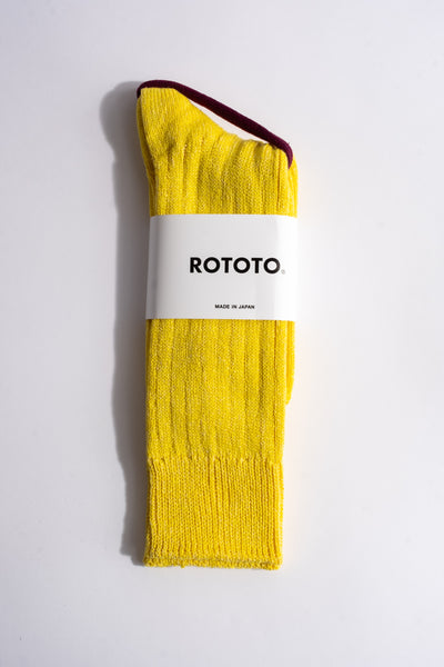Linen + Cotton Ribbed Crew Sock in Lemon