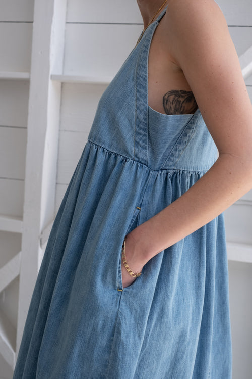 FRESCO DRESS IN CELESTE
