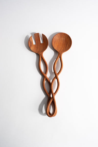 Twisted Handle Wooden Salad Servers