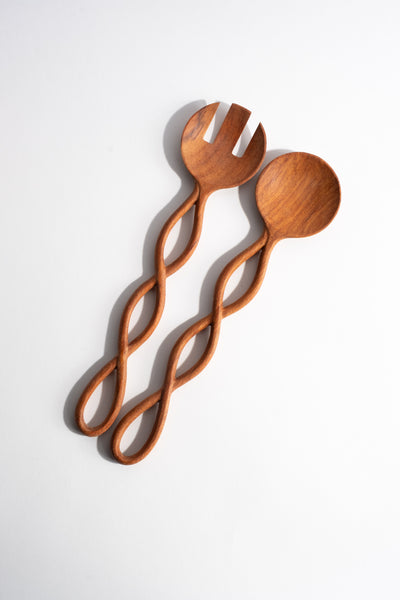 Twisted Handle Wooden Salad Servers