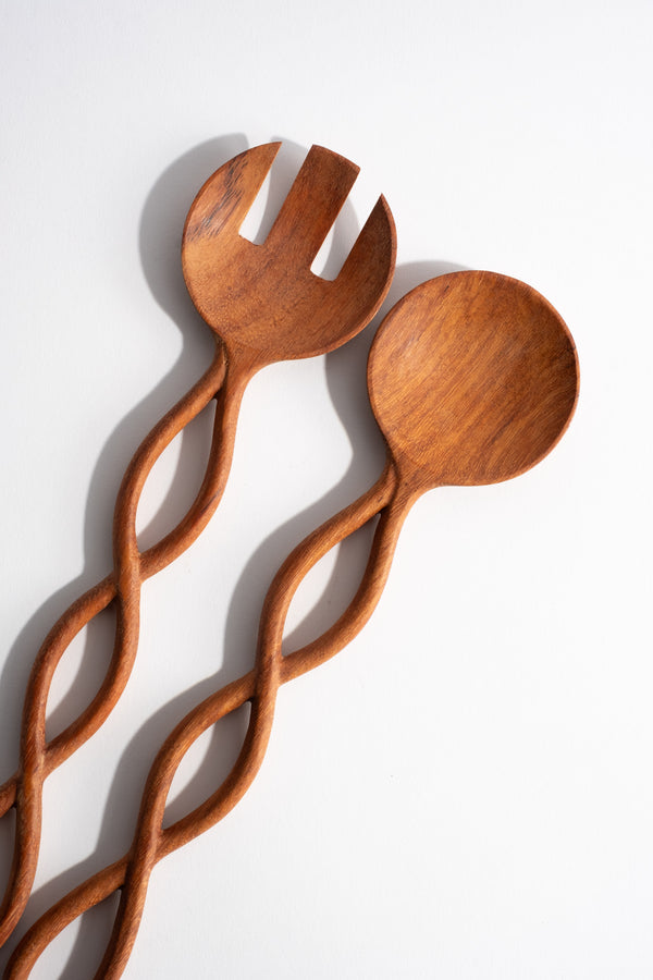 Twisted Handle Wooden Salad Servers