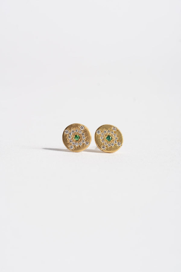 Shimmer Stud Earrings with Emerald