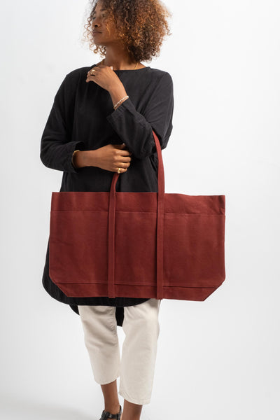 Large 6-Pocket Tote in Burgundy