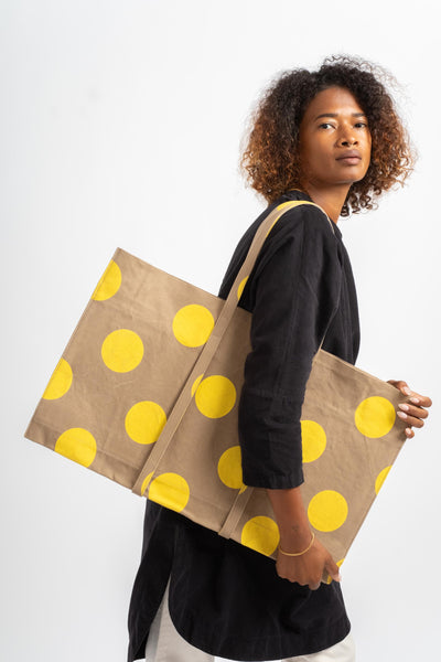 Large Washed Canvas Tote in Yellow 2nd Dot