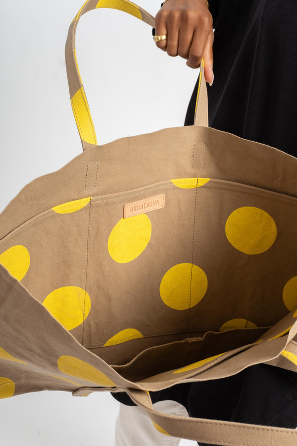 Large Washed Canvas Tote in Yellow 2nd Dot