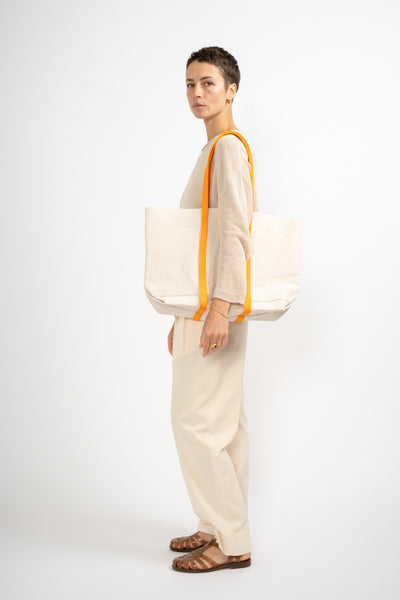 Medium Washed Canvas 2-Tone Tote in Orange