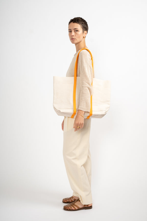 Medium Washed Canvas 2-Tone Tote in Orange