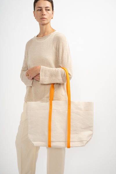 Medium Washed Canvas 2-Tone Tote in Orange