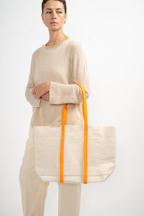 Medium Washed Canvas 2-Tone Tote in Orange