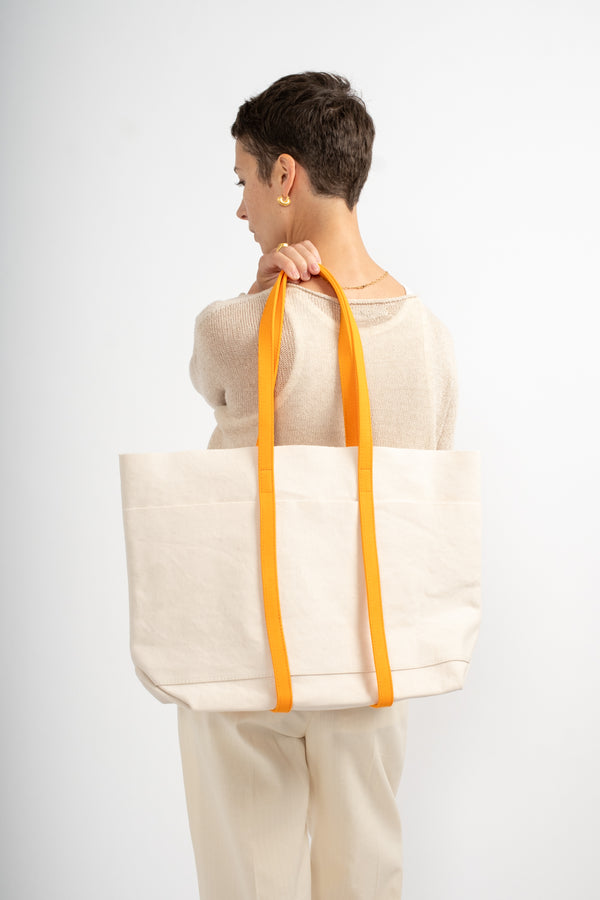 Medium Washed Canvas 2-Tone Tote in Orange