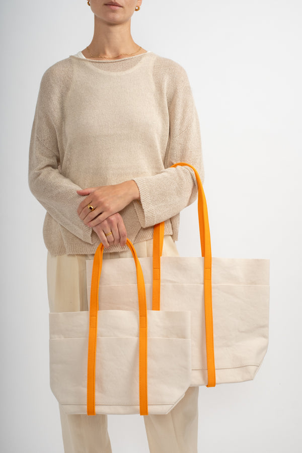 Medium Washed Canvas 2-Tone Tote in Orange