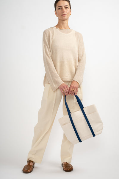 Small Washed Canvas 2-Tone Tote in Navy