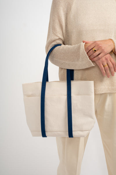 Small Washed Canvas 2-Tone Tote in Navy