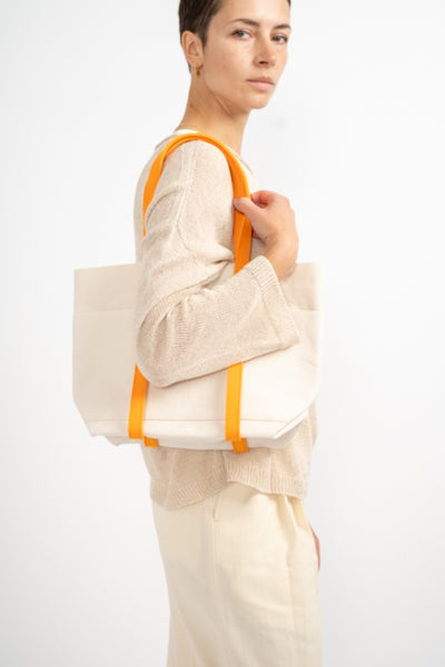 Small Washed Canvas 2-Tone Tote in Orange