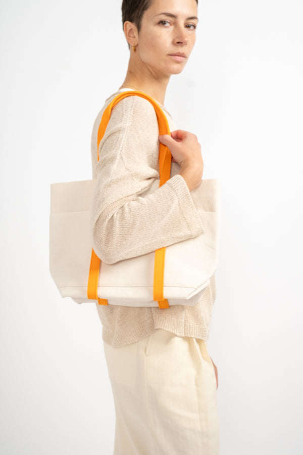 Small Washed Canvas 2-Tone Tote in Orange