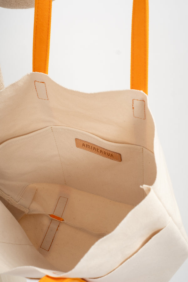 Small Washed Canvas 2-Tone Tote in Orange