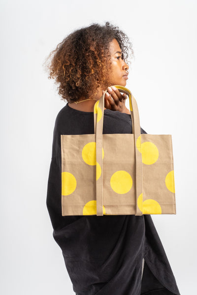 Small Washed Canvas Tote in Yellow 2nd Dot