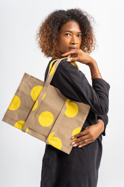 Small Washed Canvas Tote in Yellow 2nd Dot