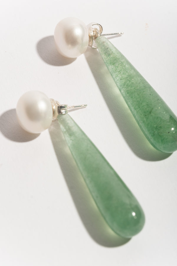 Pearl + Green Strawberry Earrings