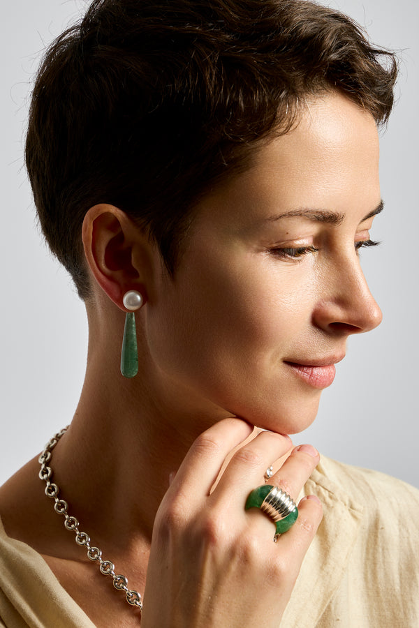 Pearl + Green Strawberry Earrings