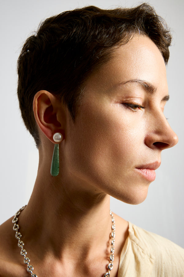 Pearl + Green Strawberry Earrings