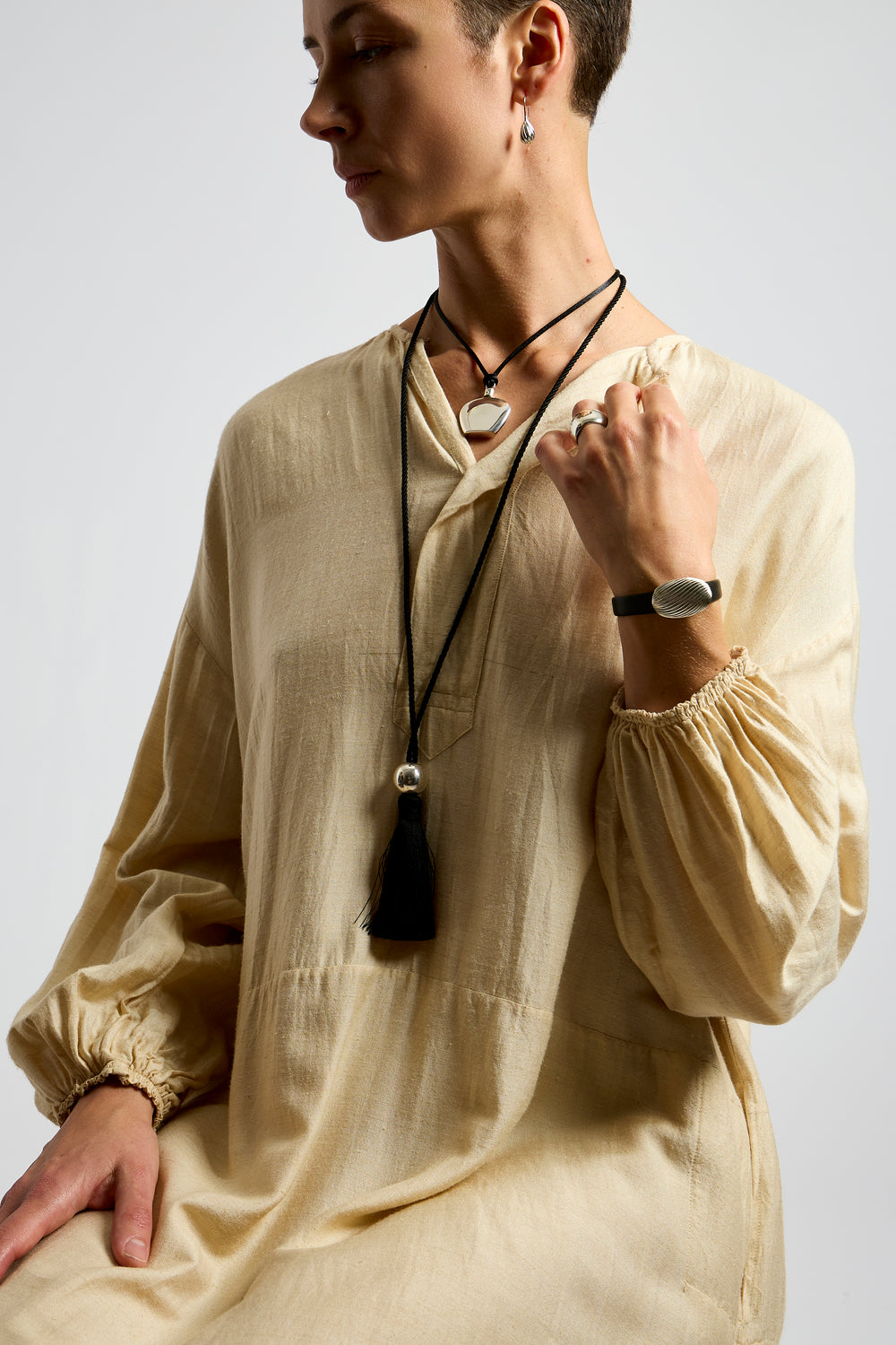 Silver Ball Tassel Necklace